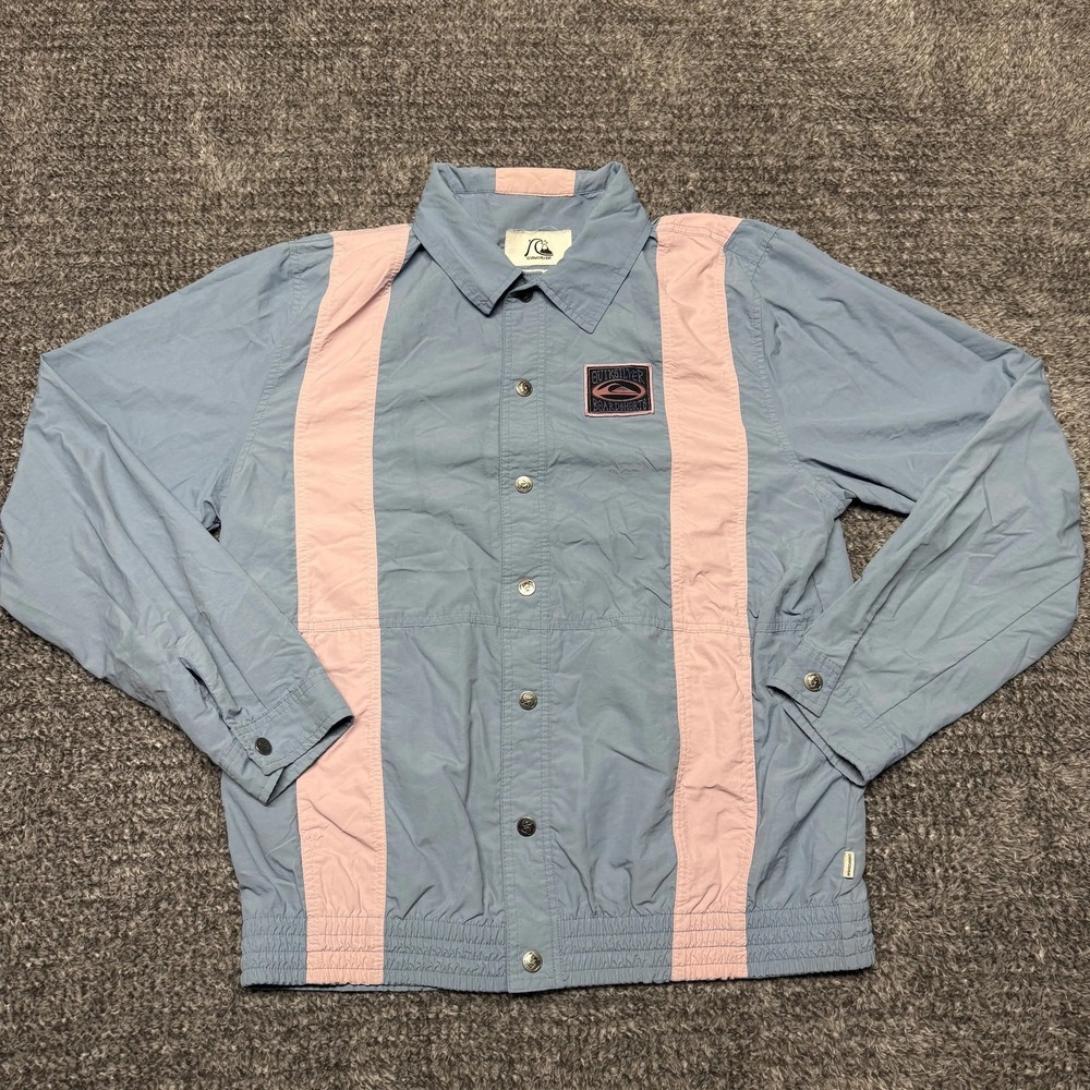 Quiksilver Mens Jacket Windbreaker M Blue Pink Vintage Long Sleeve Button Up